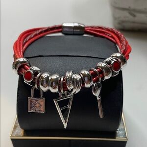 Stylish Red and Silver Charm Bracelet